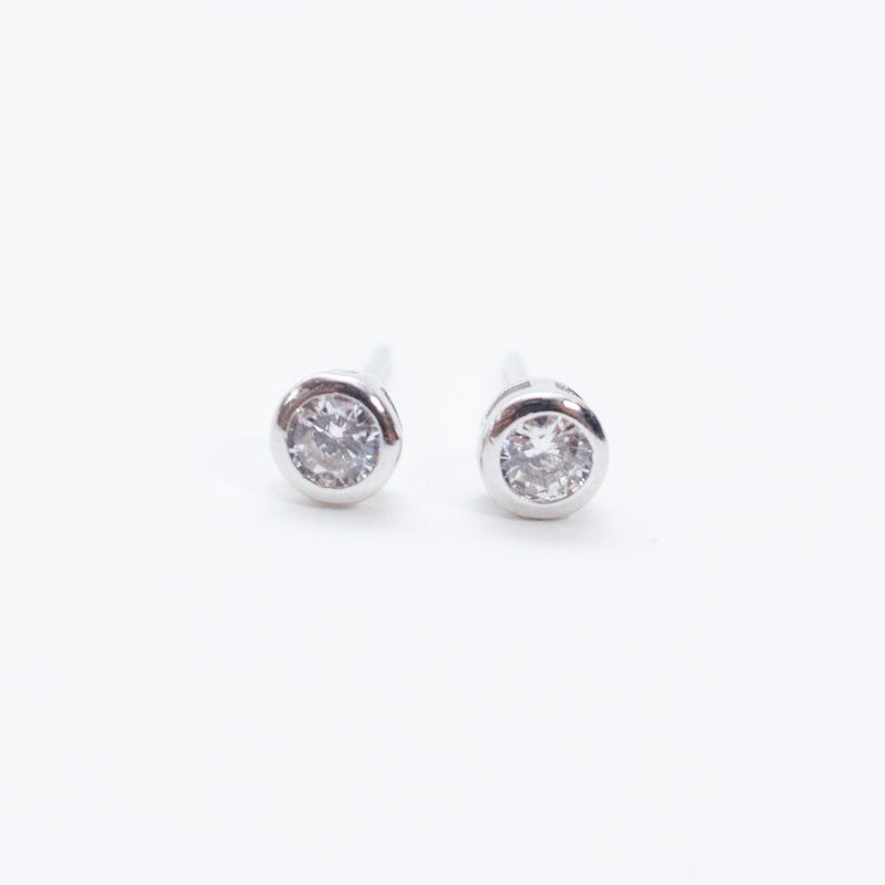 Silver Round Capped Crystal Studs