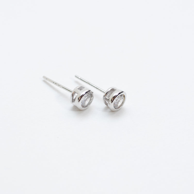 Silver Round Capped Crystal Studs