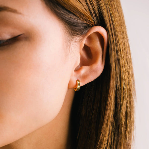 Gold Plated Fluted Huggie Hoop Earrings