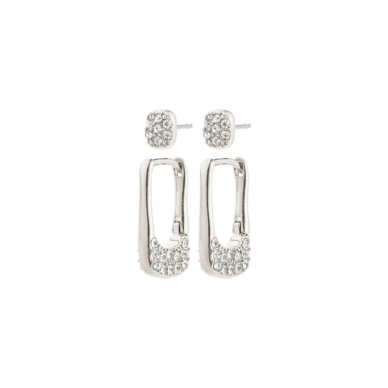 Instant Silver Plated Crystal Hoops & Stud Earrings Set