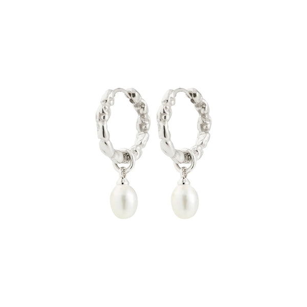 Shift Silver Plated Pearl Hoops