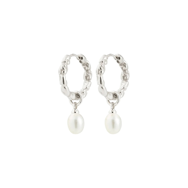 Shift Silver Plated Pearl Hoops
