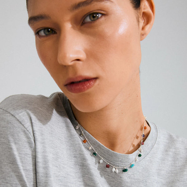 Between Silver Plated Stone Necklace