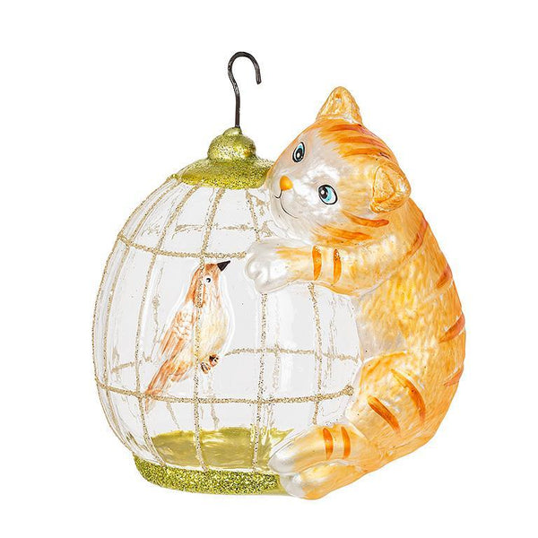 Cat with a Bird Cage Ornament