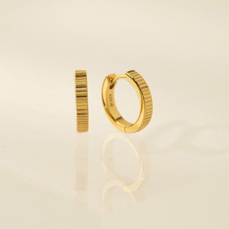 Gold Plated 15mm Fluted Huggie Hoop Earrings