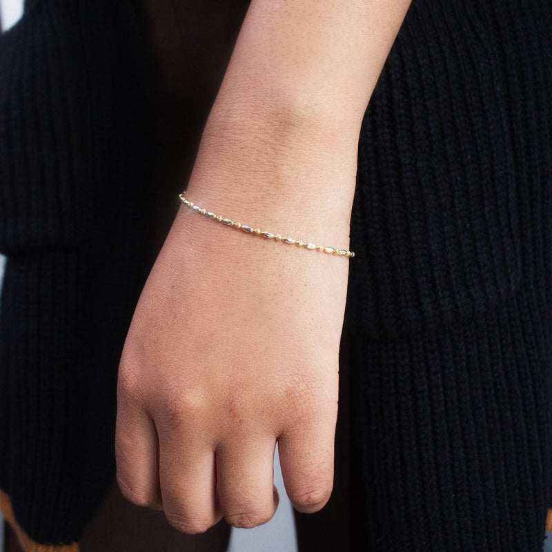 Two Tone Oval & Moon Bead Bracelet