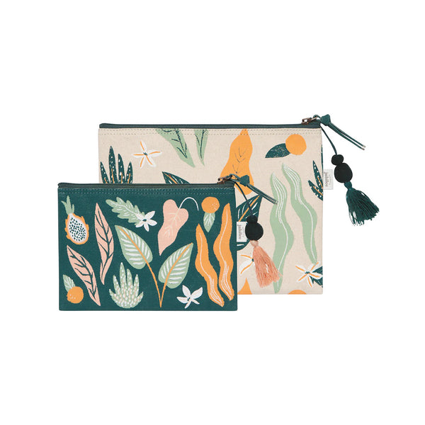 Paradise Foliage Zipper Pouches - Set of Two