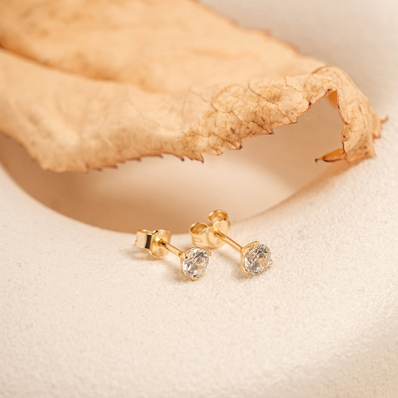 Gold Vermeil 3 Prong Round CZ Martini Studs
