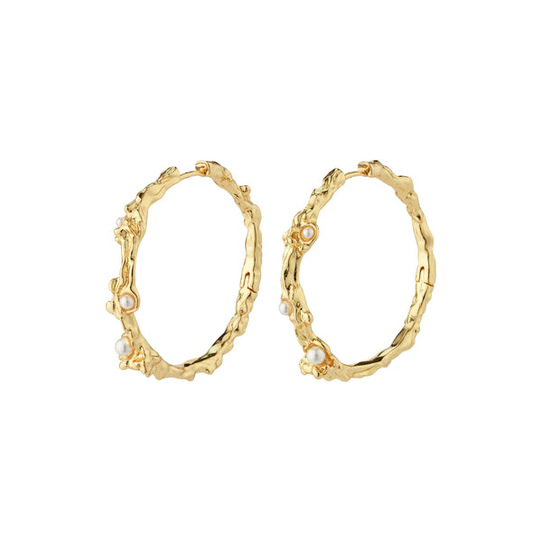 Raelynn Large Gold Plated Pearl Hoops