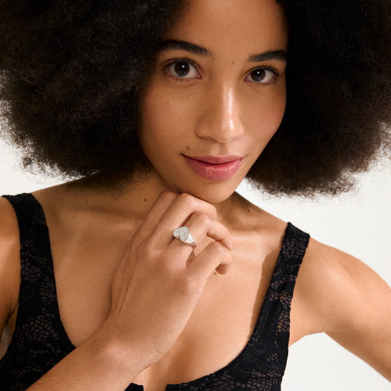 Emmett Silver Plated Crystal Heart Ring