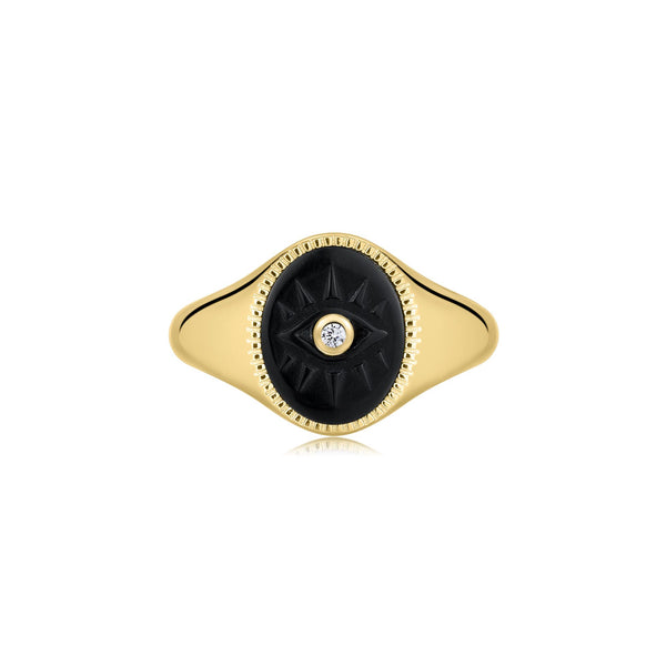 Gold Vermeil Black Turquoise Evil Eye Signet Ring