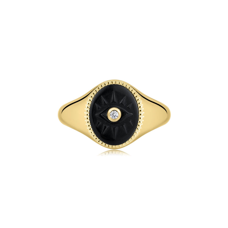Gold Vermeil Black Turquoise Evil Eye Signet Ring