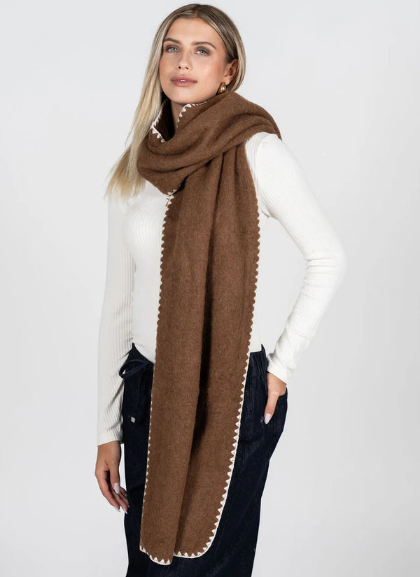 Wool Blend Contrast Stitch Scarf