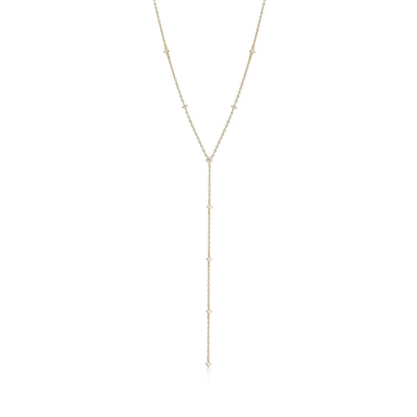 Gold Plated CZ Studded Lariat Necklace