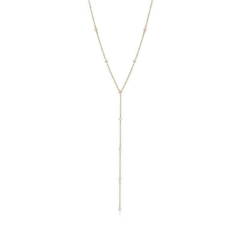 Gold Plated CZ Studded Lariat Necklace