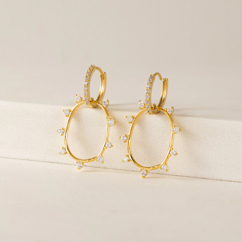 Gold Circa Oval Drop Hoop Earrings