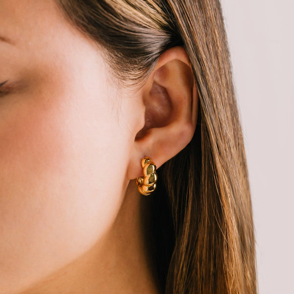 Gold Plated Croissant Puff Hoop Earrings