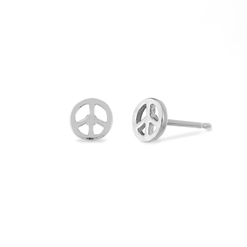 Silver Peace Sign Studs