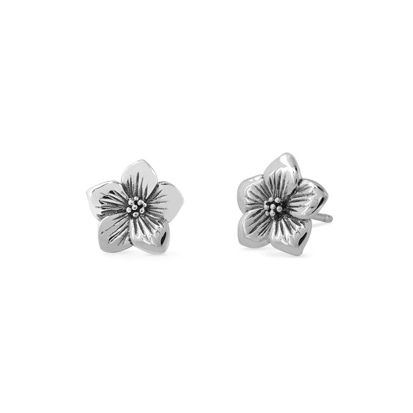 Silver Hibiscus Flower Studs