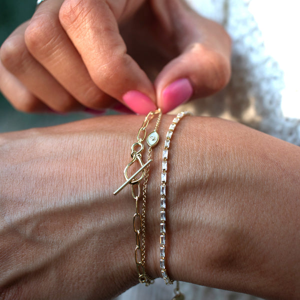 Gold Plated Baguette CZ Tennis Bracelet