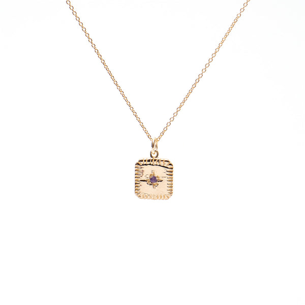 February Square Birthstone Necklace