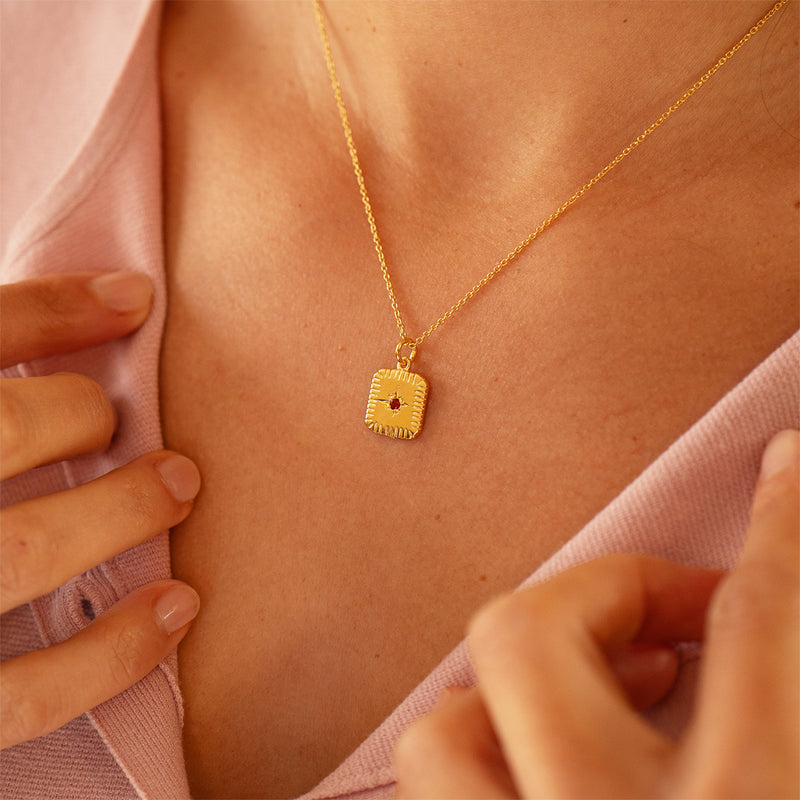 August Square Birthstone Necklace