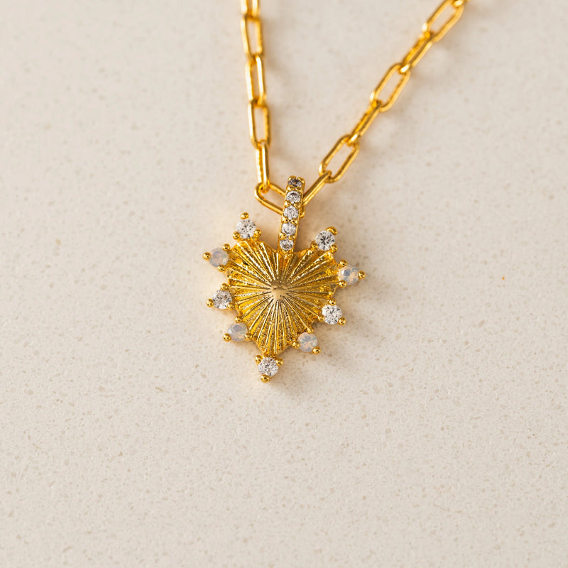 Gold Love Token White Opal Heart Necklace