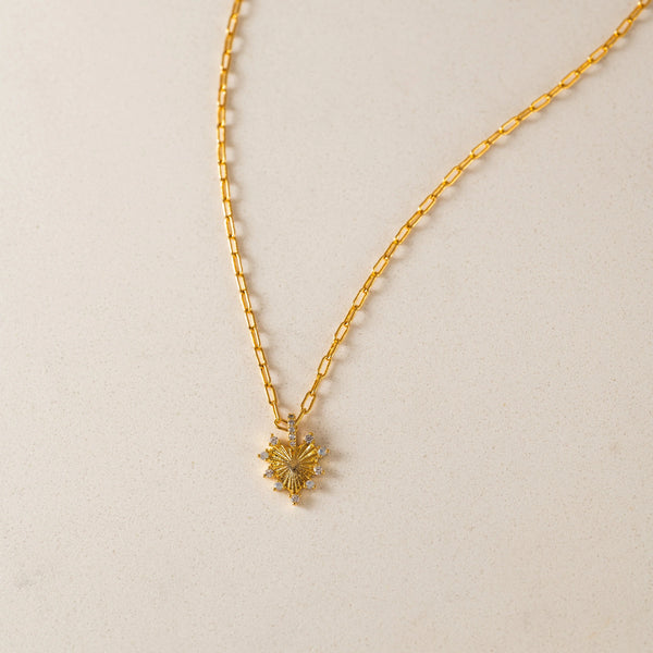 Gold Love Token White Opal Heart Necklace