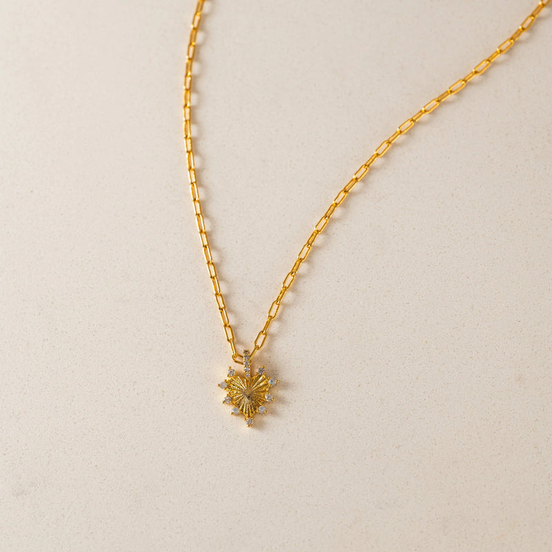 Gold Love Token White Opal Heart Necklace