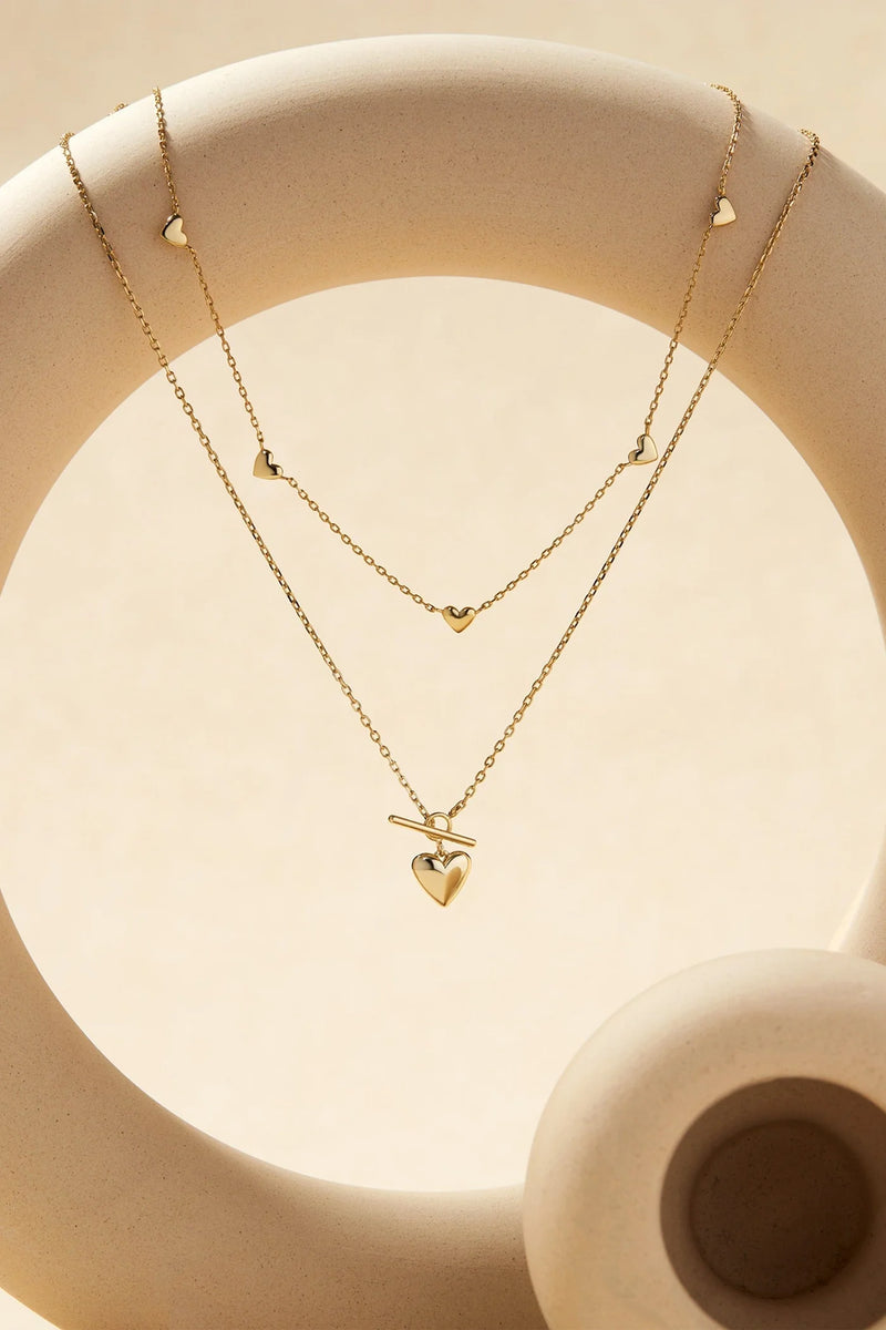 Gold Plated Micro Heart Toggle Necklace