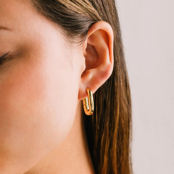 Gold Plated Midi Paperclip Puff Hoop Earrings