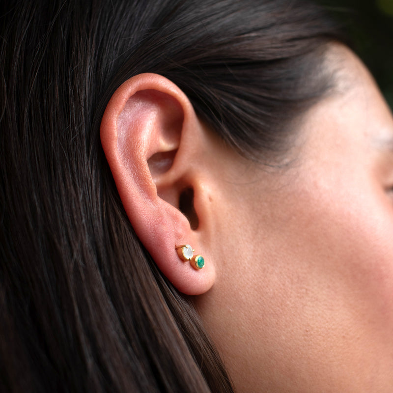 Gold Vermeil Raw Emerald Studs