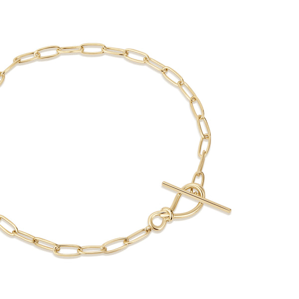 Gold Plated Knot Toggle & Paperclip Bracelet