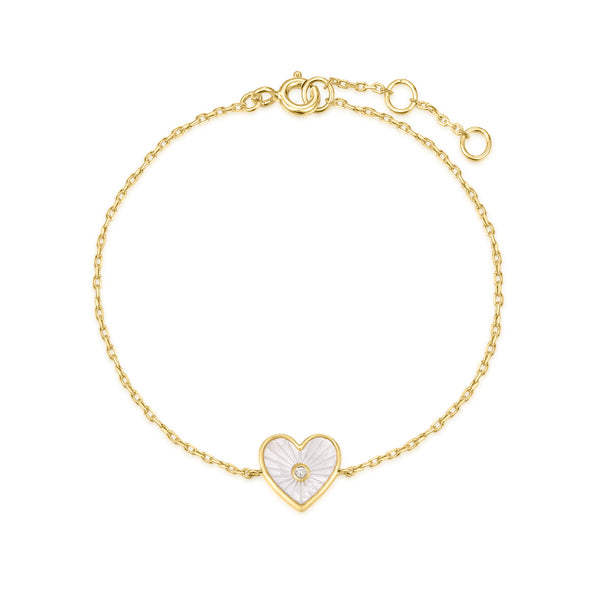 Gold Plated Heart Shaped Mother of Pearl & CZ Stone Bracelet