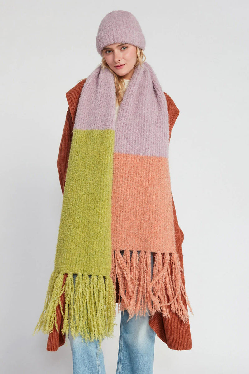 Fuzzy Color Block Scarf