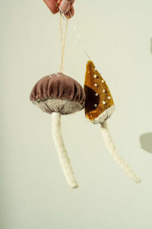 Dark Brown Felt Mushroom Ornament