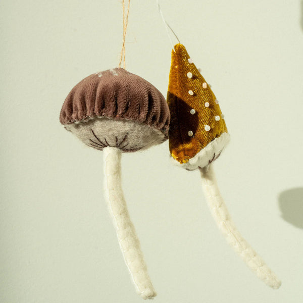 Brown Felt Mushroom Ornament with Beads