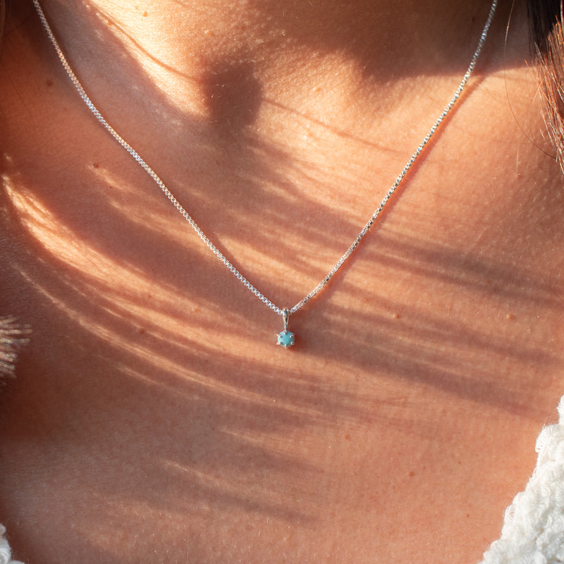 Silver Round Claw Set Turquoise Necklace