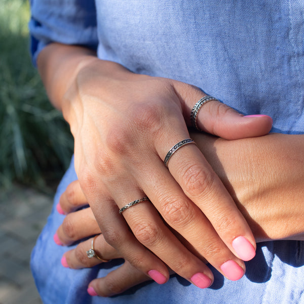 Thin Oxidized Silver Scroll Ring