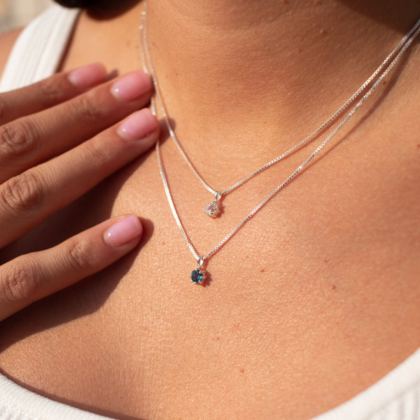 Silver Round Claw Set White Topaz Necklace