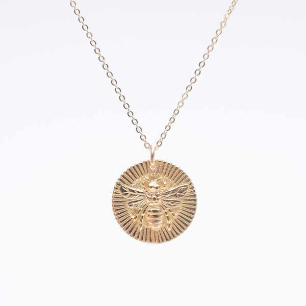 Gold Bee Medallion Necklace