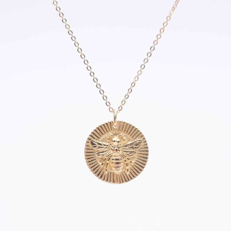 Gold Bee Medallion Necklace