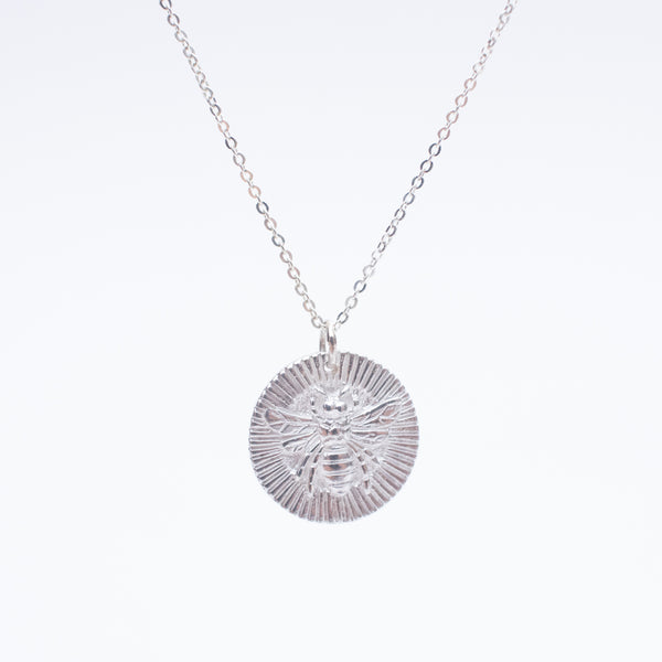 Silver Bee Medallion Necklace