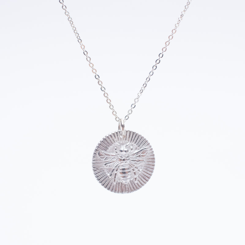 Silver Bee Medallion Necklace