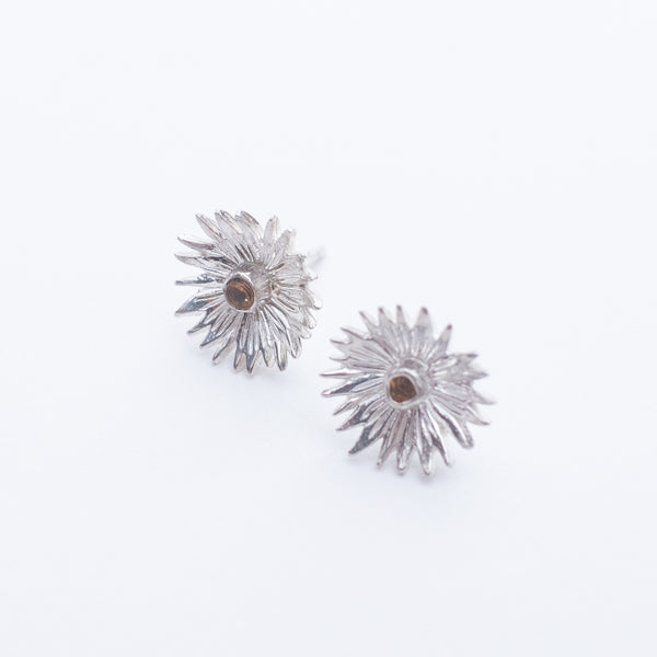 Silver Dahlia Studs with Citrine