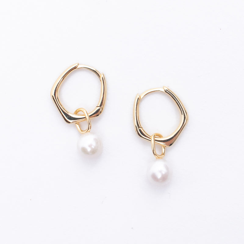 Gold Vermeil Pentagon Pearl Huggies
