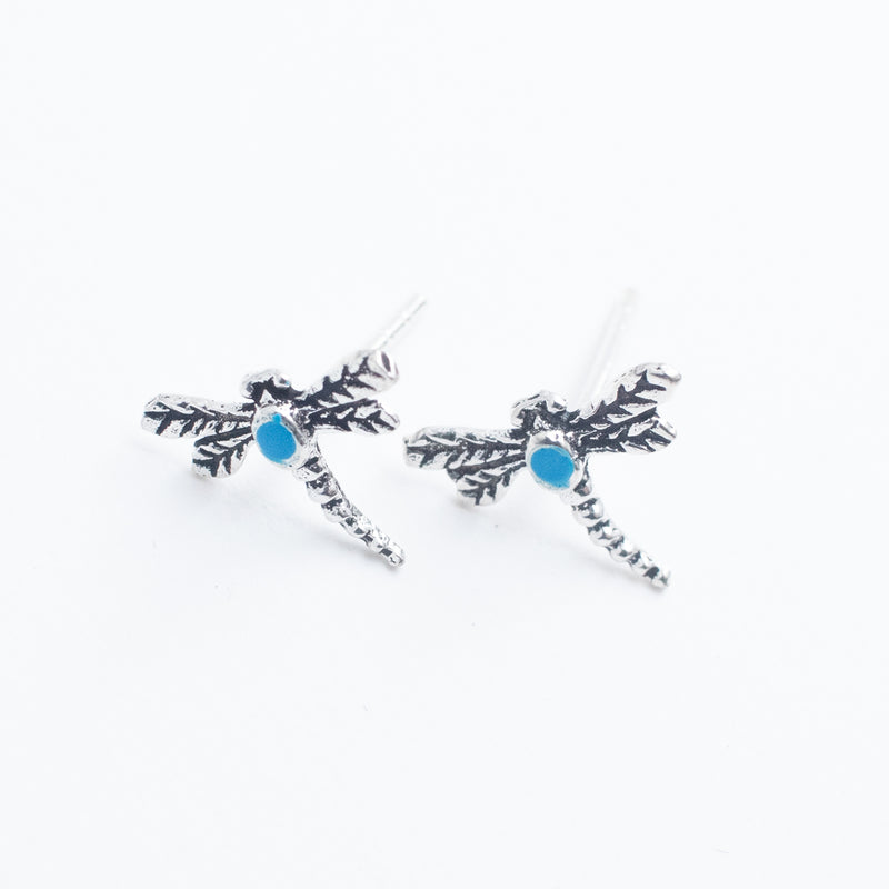 Silver Turquoise Dragonfly Studs