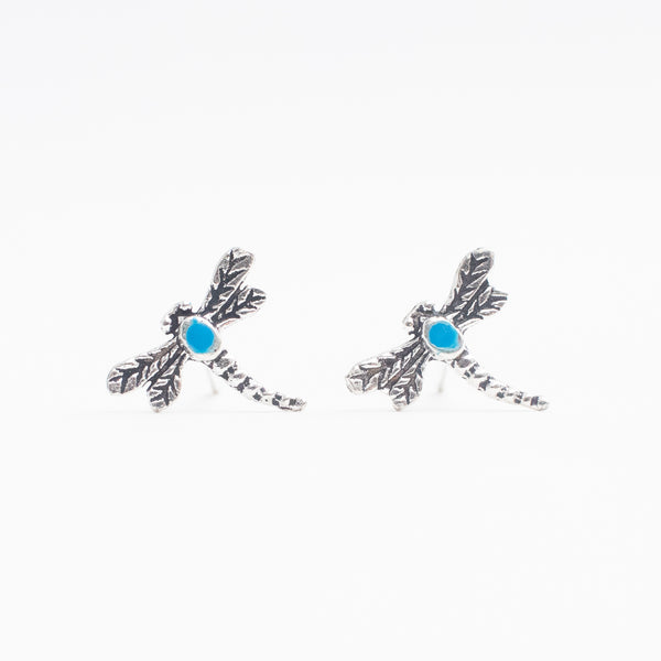 Silver Turquoise Dragonfly Studs