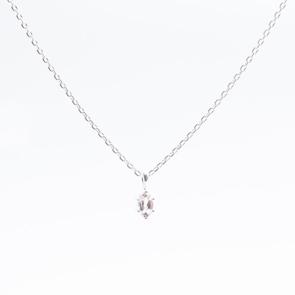 Silver Oval Claw Set Morganite Necklace