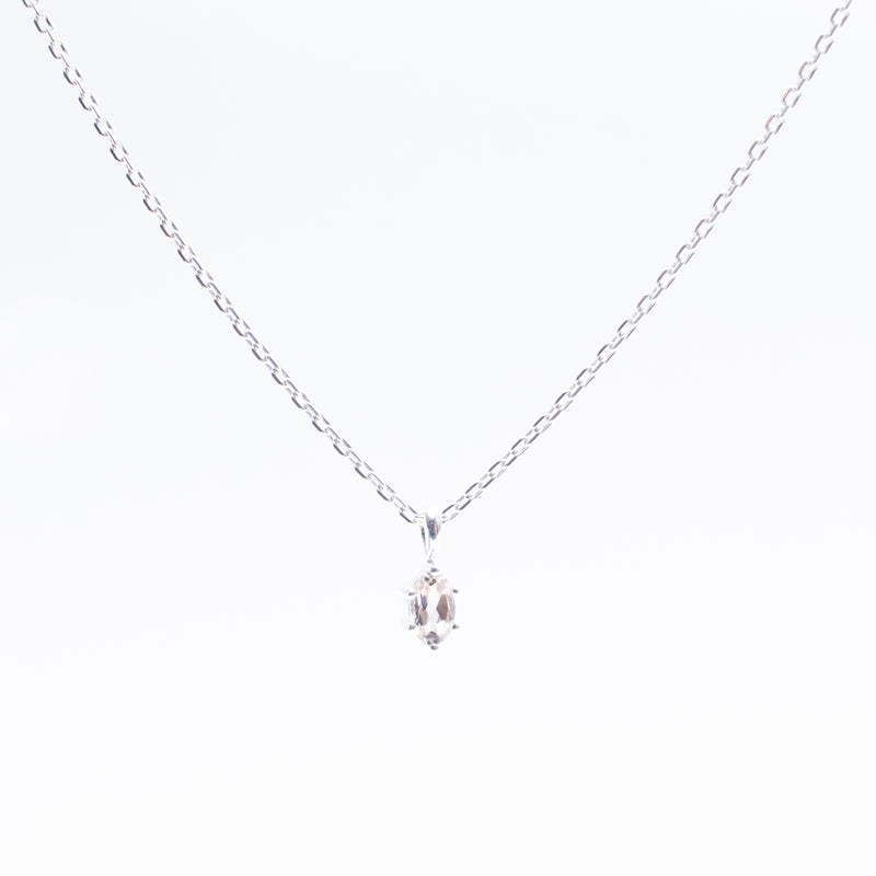 Silver Oval Claw Set Morganite Necklace